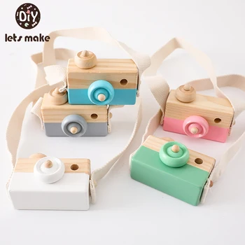 Let's Make 1Pc 나무 아기 장난감 패션 카메라 나무 펜던트 몬테소리 완구 어린이를위한 나무 Diy 선물 간호 선물 아기 블록