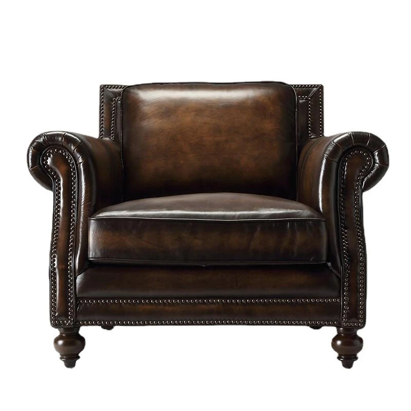 

Supply American leather sofas, European leather art single and double three-person sofas, living room furniture oil wax leather