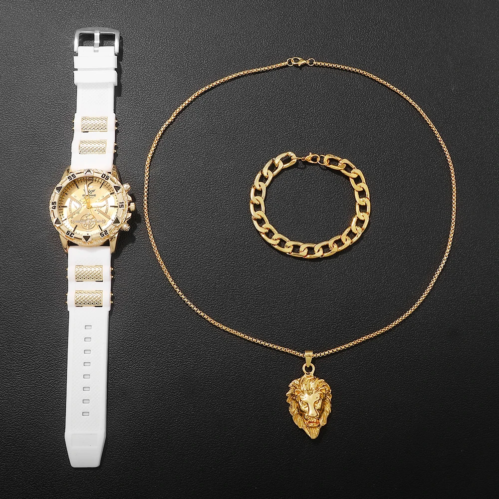 Набор силиконовых мужских часов с дизайном головы льва, удобные аксессуары для наручных часов для активных мужчин