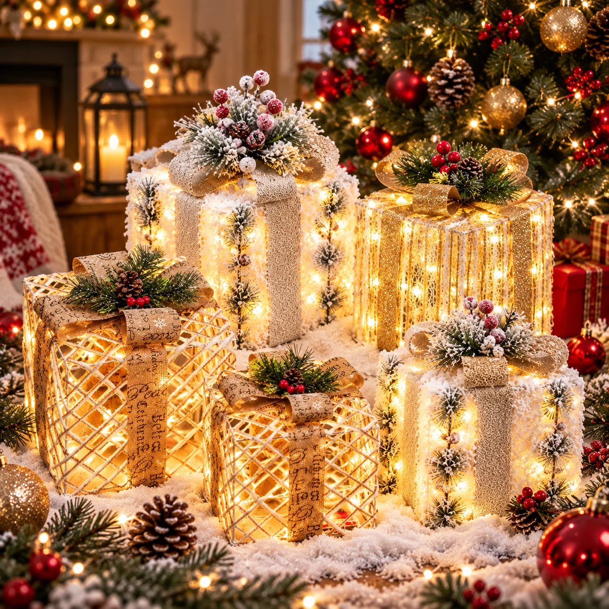 3PC Weihnachten Glow Geschenk Box Metall Beleuchtung Geschenk Box Weihnachten Baum Dekoration Hause Einkaufszentrum Weihnachten Atmosphäre Dekoration – Detail 3