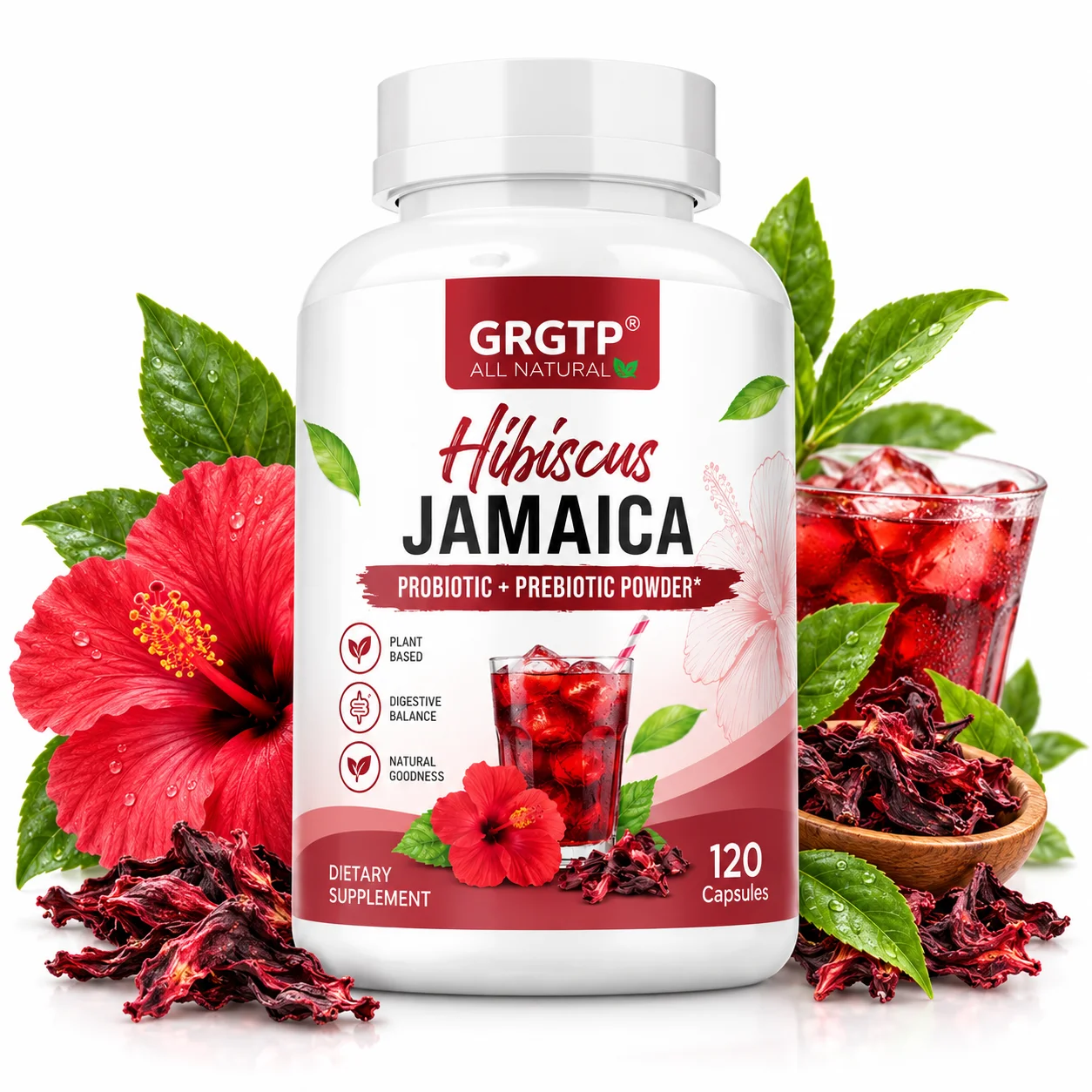 Hibiscus Jamaica Capsules - with Pre+Probiotics, Antioxidant, Helps Regulate Blood Pressure, Weight Management, Immune Health