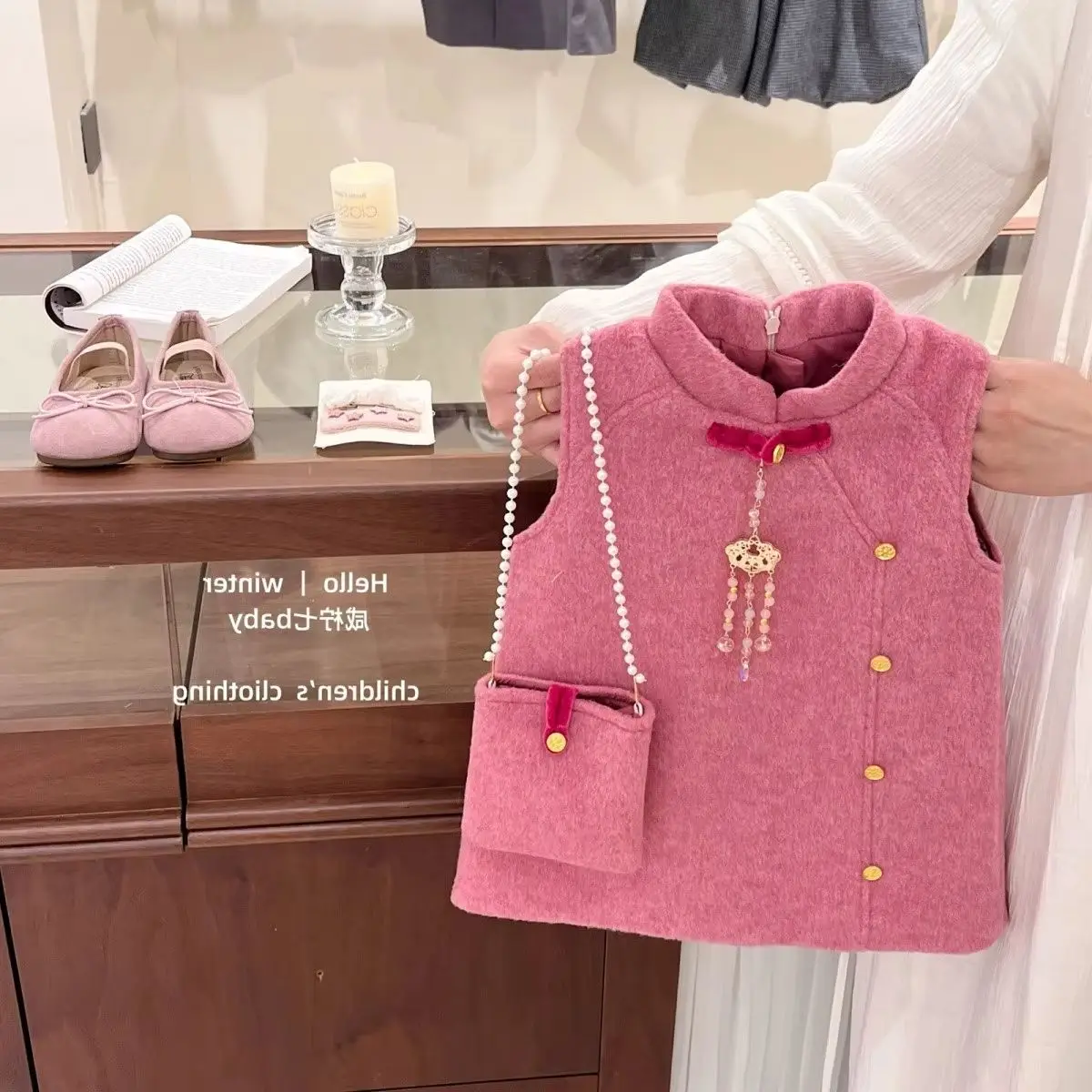 Girls' Tank Top Dress Autumn/Winter Children's New Chinese Sweet Cheongsam with Thick Velvet New Year Dress
