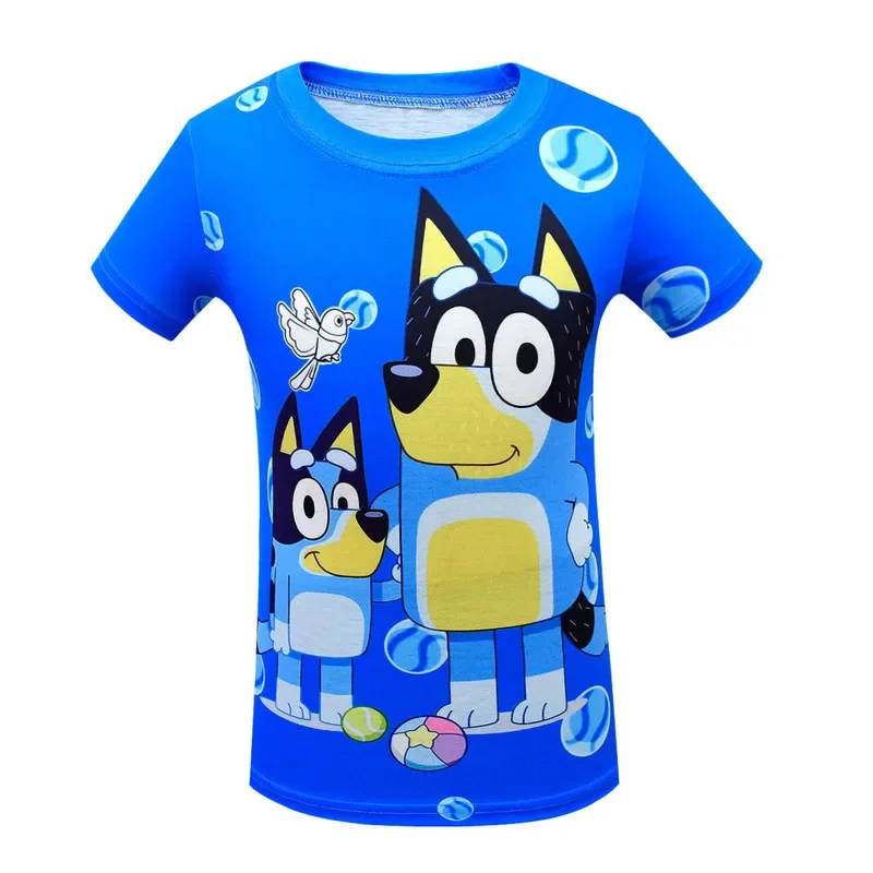 Bluey-Conjunto de camiseta e shorts infantis de manga curta, pijama de família, conjunto solto de duas peças, meninos e meninas