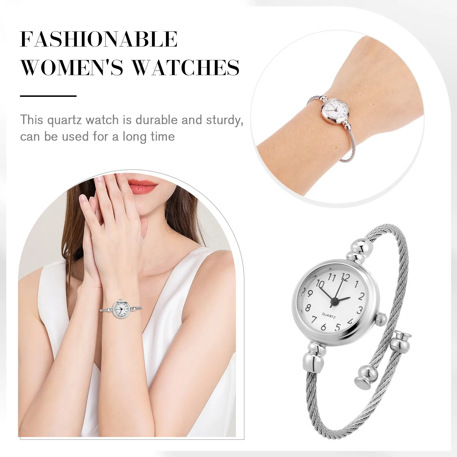 ساعة رقمية للنساء كوارتز عصرية مقاومة للماء، ساعة يد أنيقة للارتداء اليومي، فكرة هدية عيد الميلاد باللون الأبيض #4