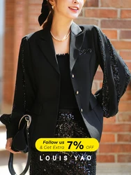 LOUIS YAO Women Blazer Women 2024 Elegant Fashion Work Business Office Lady Professional Straight Sequin Suit Jacket