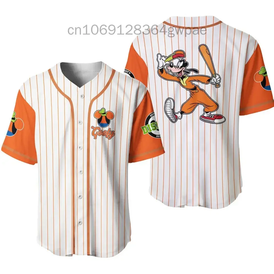 Disney Goofy Baseball Jersey Men Women Custom Name Short Sleeve Jersey Y2k Baseball Shirt Casual Sports Baseball Uniform