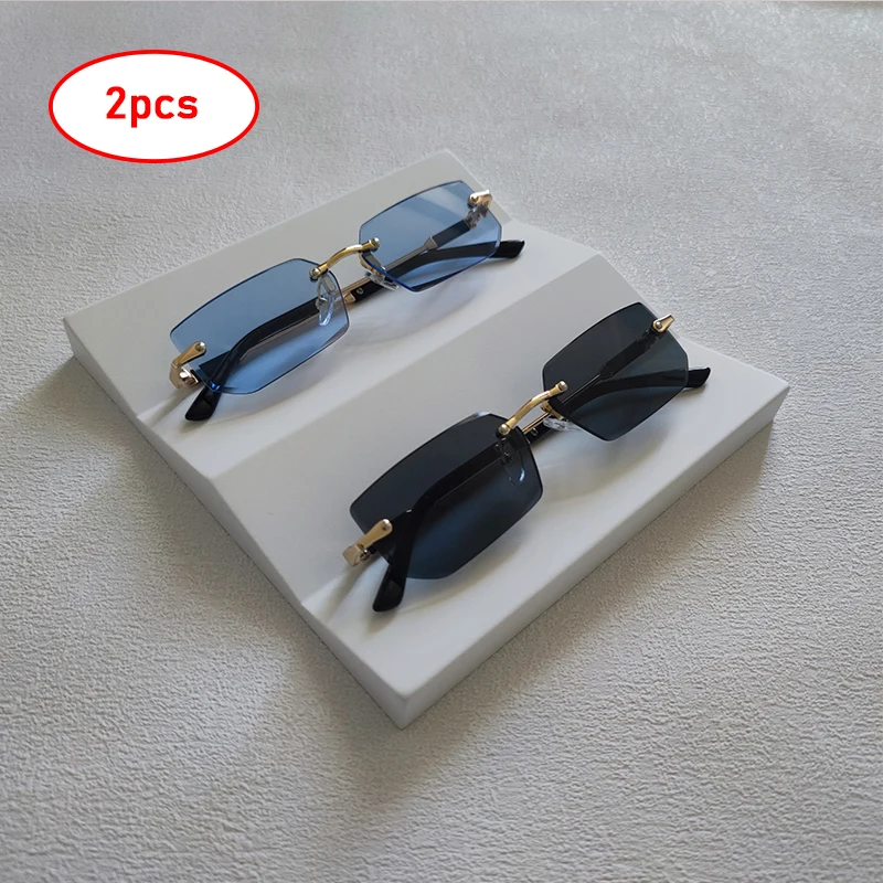 

2 Pairs Per Set Sunglasses For Women Rimless Rectangle Fashion Sun Glasses Classic Small Frame Rimless Shades Eyewear Accessory