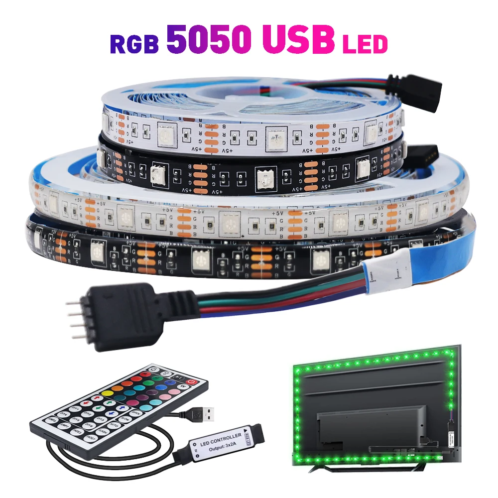 USB LED Strip Light 5050 SMD 5V USB RGB Lights Flexible LED Lamp Tape Ribbon RGB Self-adhesive TV Desktop Diode Remote Control