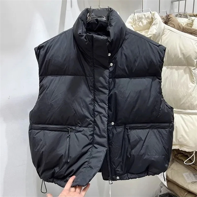 2024 New Autumn Winter Down Vest Jackets for Women Ultra Light Stand Collar Sleeveles Cotton Coat Parka Ladies Warm Waistcoat