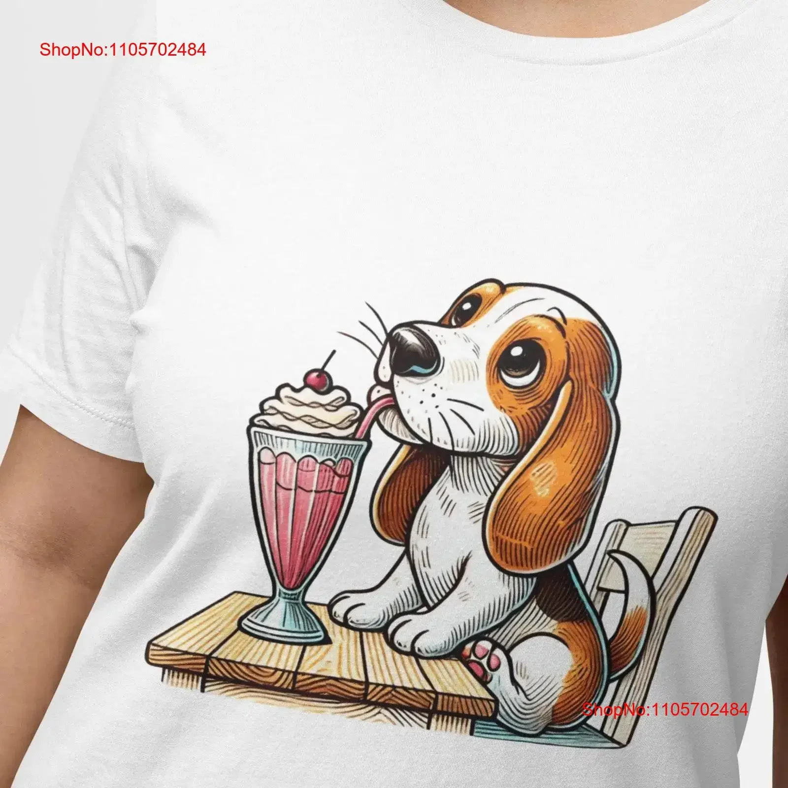 Beagle Dog Enjoying a Milkshake T Shirt Cute Pet Lover Novelty Unique Funny Animal with Coctail Top Idea vintage Washed homme