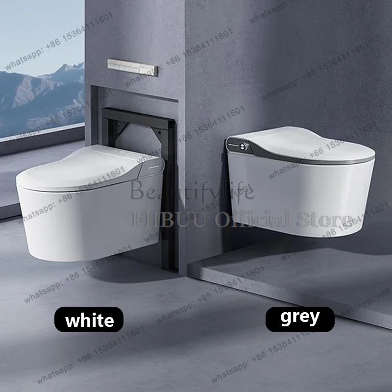 

Wall-Mounted Smart Toilet Built-In Tank Wall-Hung Intelligent Toilet Soft-Close Heated Seat Bidet Functions for Modern Bathroom