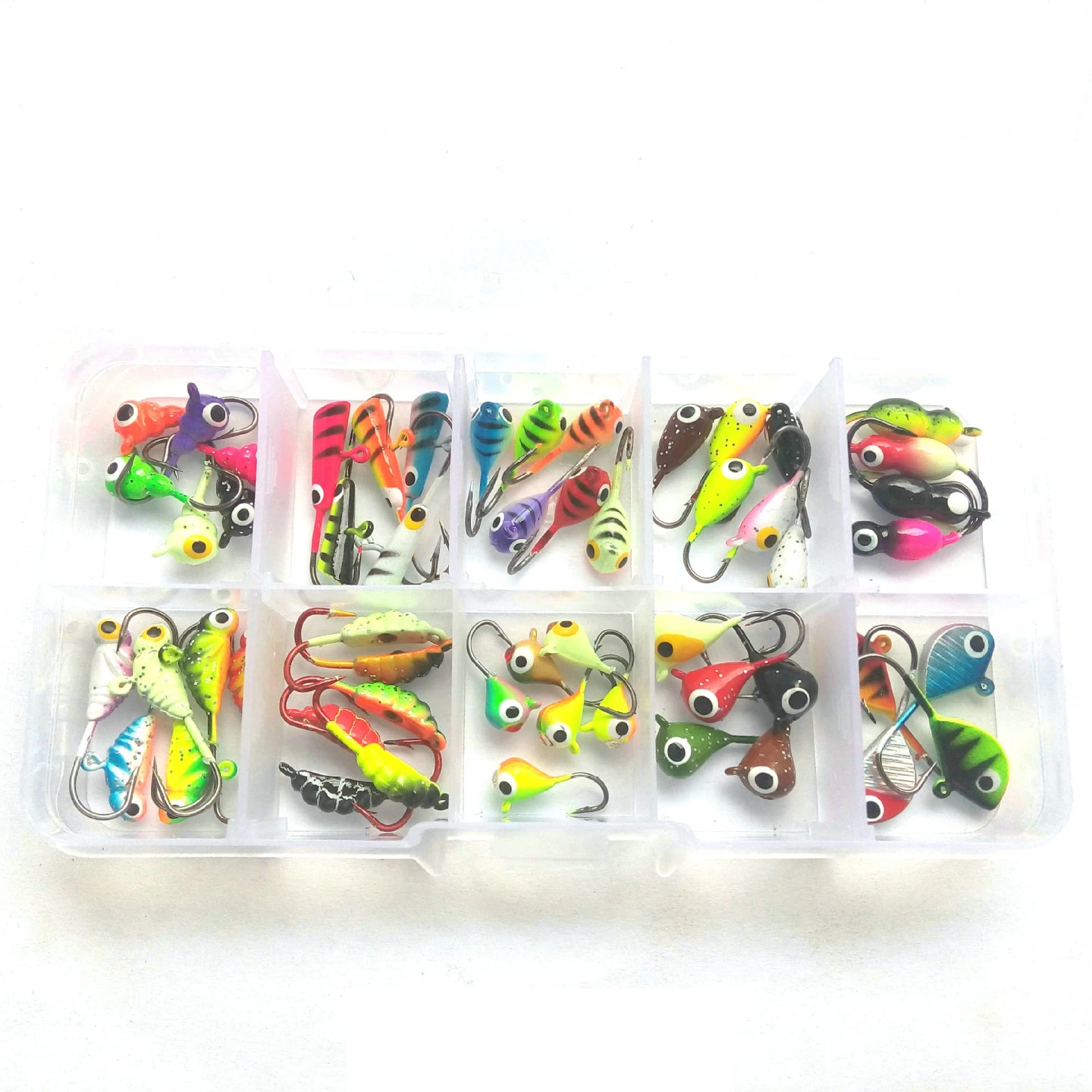 54個入り-箱-16-25g-アイスフィッシングフック-リードフック-ルアーセット-シンキングベイト-メタルベイト-ミニリードフィッシュ