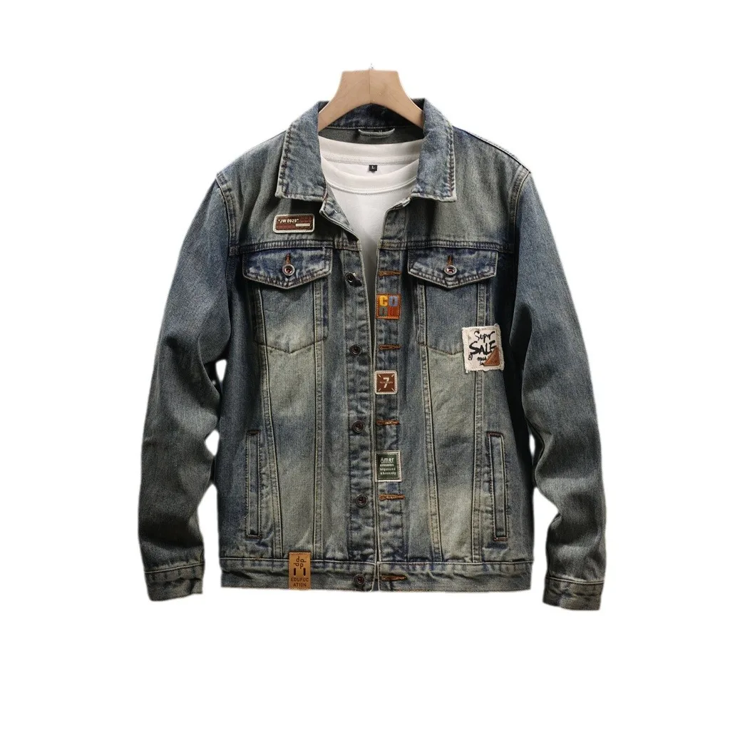 

American retro denim jacket men's versatile loose work jacket spring and autumn new style loose clothes