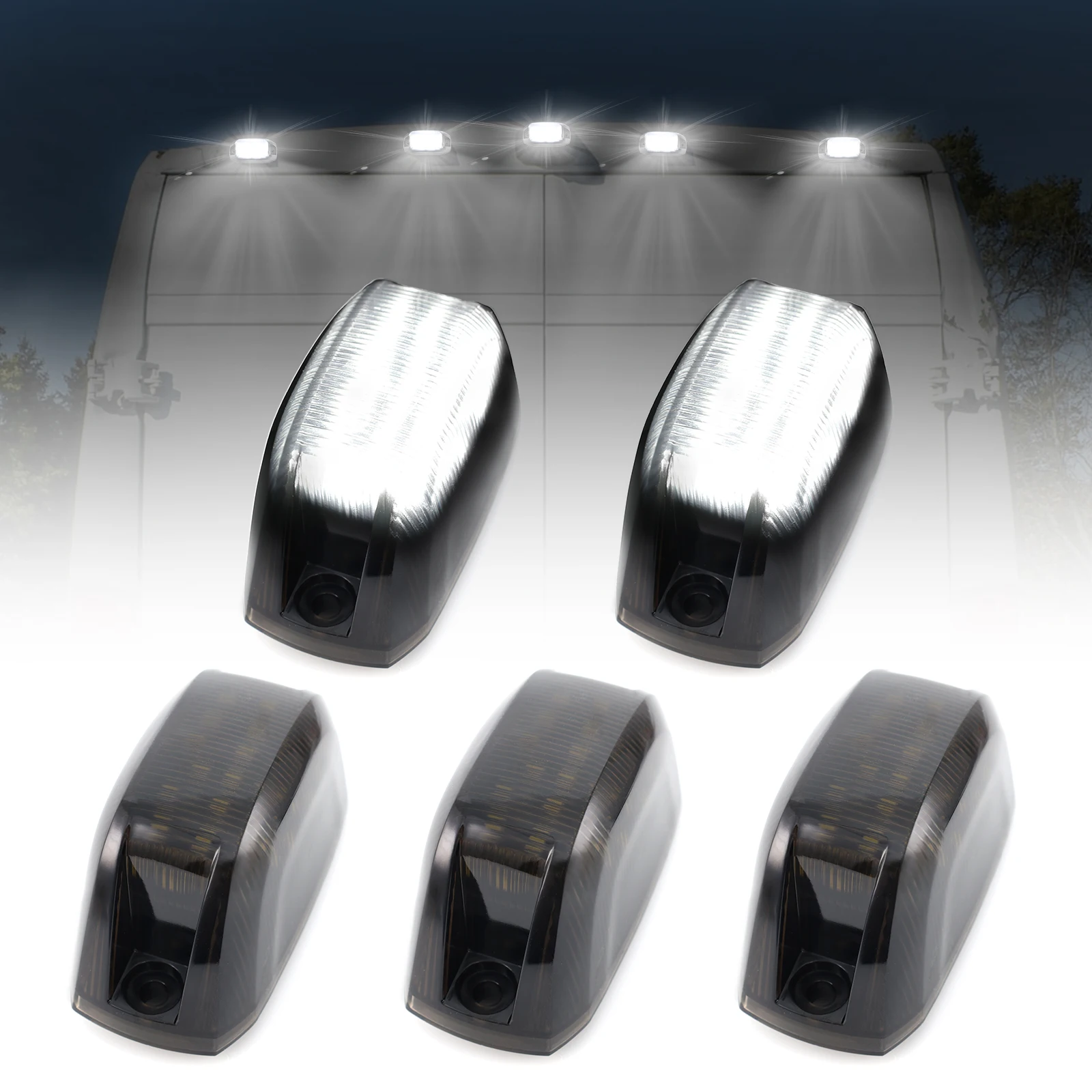 

5pcs LED Rear Cab Roof Marker Lights For Ram ProMaster 1500 2500 3500 (facelift) 2014-2023 68169776AD 68169776AA 68169776AB