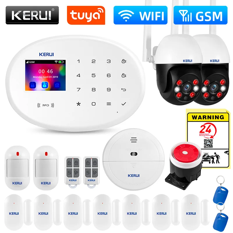 KERUI W202 WIFI GSM комплект сигнализации, бытовая техника, защита безопасности Tuya Smart APP, поддержка Alexa с датчиком движения, детектор