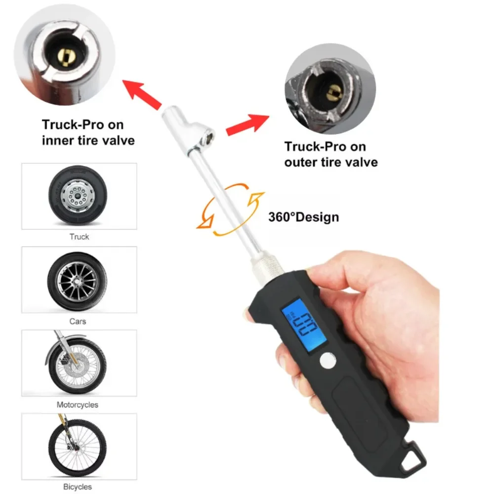 Truck Display Tire Pressure Count Digital Tire Pressures Gauge 0-250psi  Dual Heads Stainless Steel High Quality  Vehicle Tester