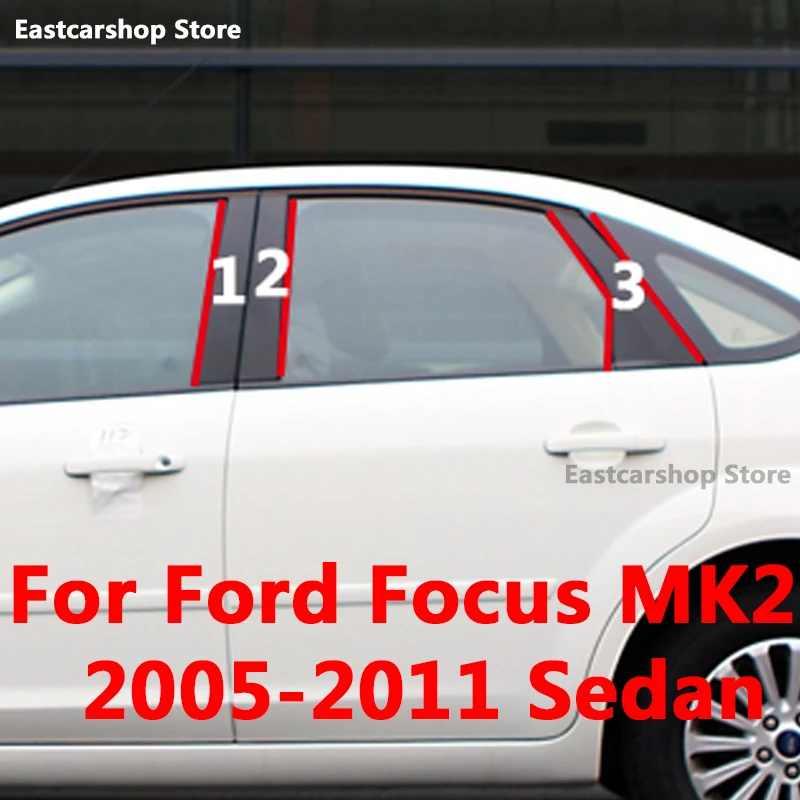 For Ford Focus 2 MK2 2005-2011 Car B C Pillar Middle Central Column PC Window Decoration Strip Sticker Cover Sedan Hatchback