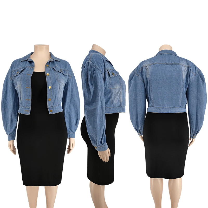 New design wholesale ladies plus S-5XL plus size blue jacket denim jacket