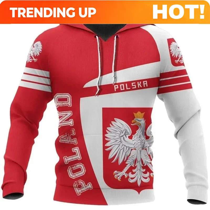 Customization Fashion Poland Flag Men'sHoodie Clothing Long Sleeve Pullover Hooded Coat Top 3D Printed White Red Polish Hoodie