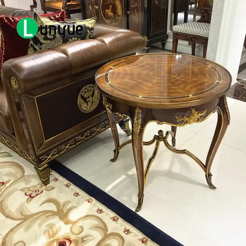 British Classic Solid Wood Round Coffee Table Elegant Functional Living Room Furniture Decor Design