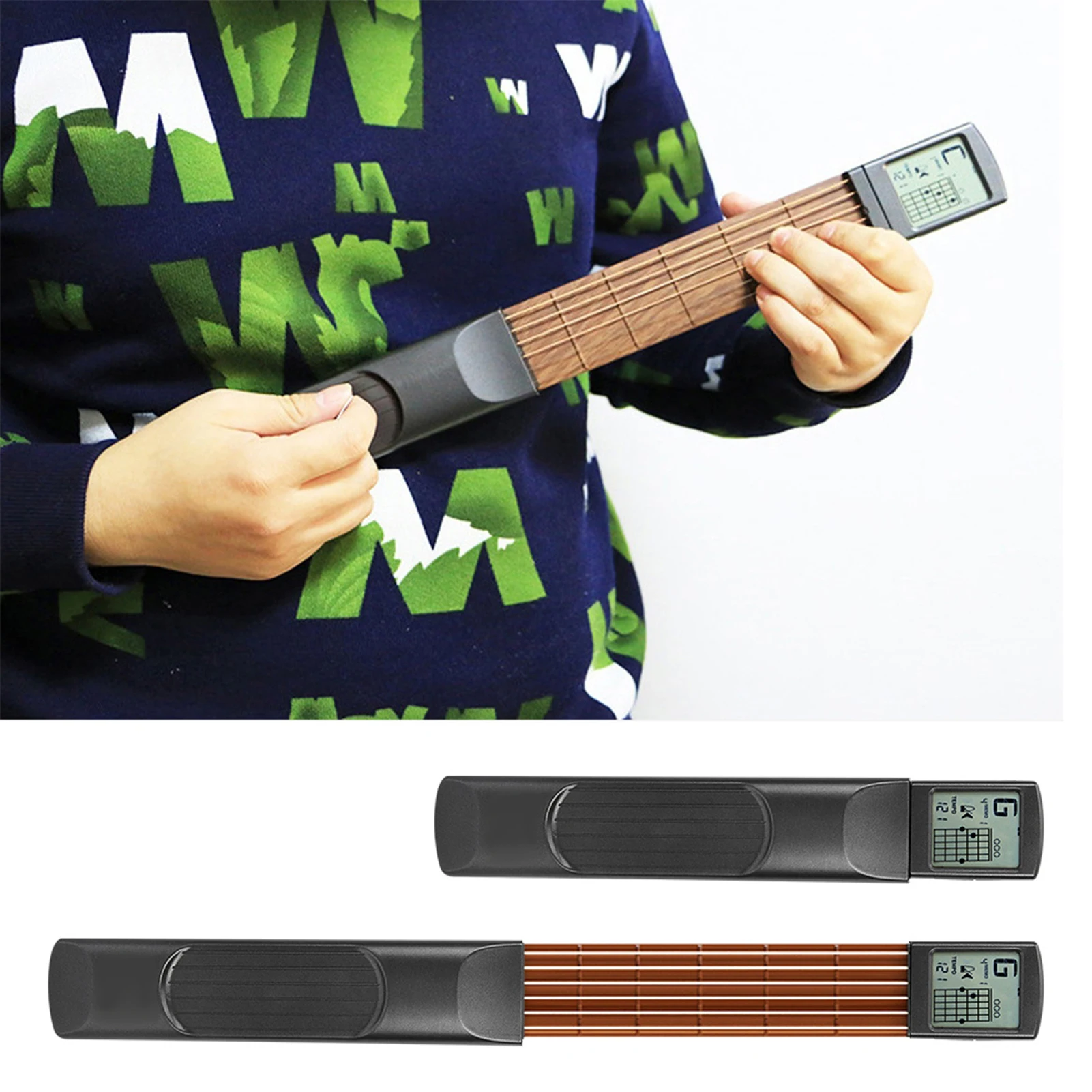 NEW Mini 6 Fret Guitar Practice Tool Chord Trainer with Rotatable Chart Screen Chord Practice Tool