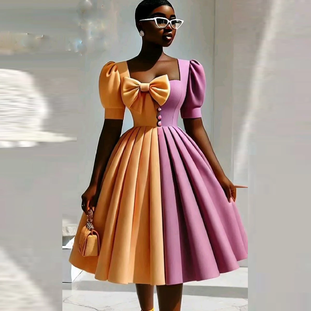 

Оранжевые и розовые вечерние платья с квадратным вырезом и короткими рукавами, плиссированное платье для выпускного вечера длиной до колена, женское вечернее платье