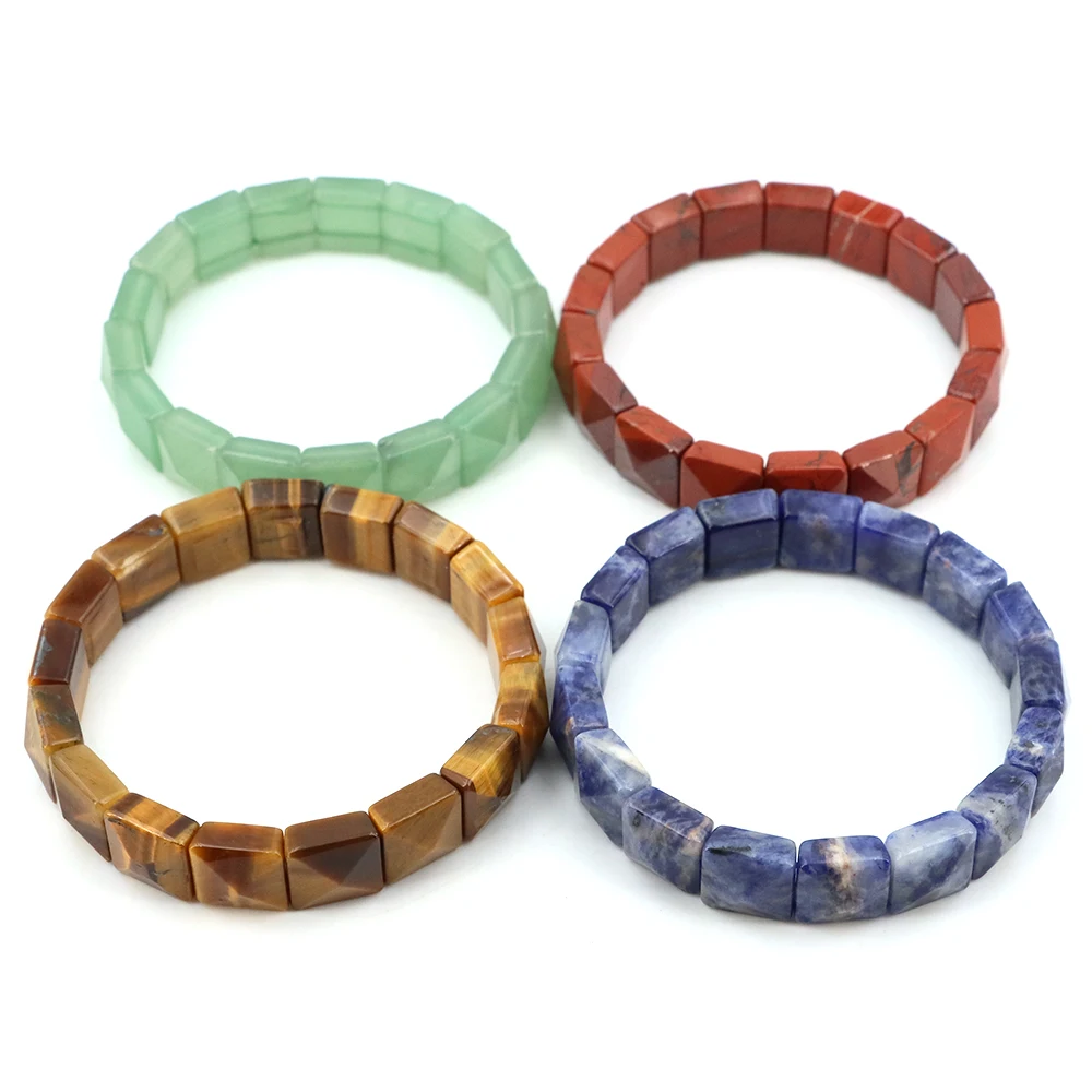 Creative Overbearing Punk Gothic Retro Natural Stone Crystal Obsidian Tiger Eye Square Hand Row For Women And Men Couple Gift