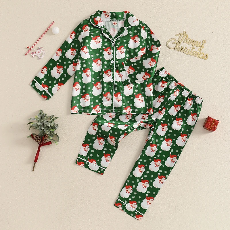 Conjunto de pijamas de Navidad para niños y niñas, camisas con estampado de Papá Noel para otoño e invierno, Tops y pantalones largos, ropa de dormir de 2 piezas para 3-7 años