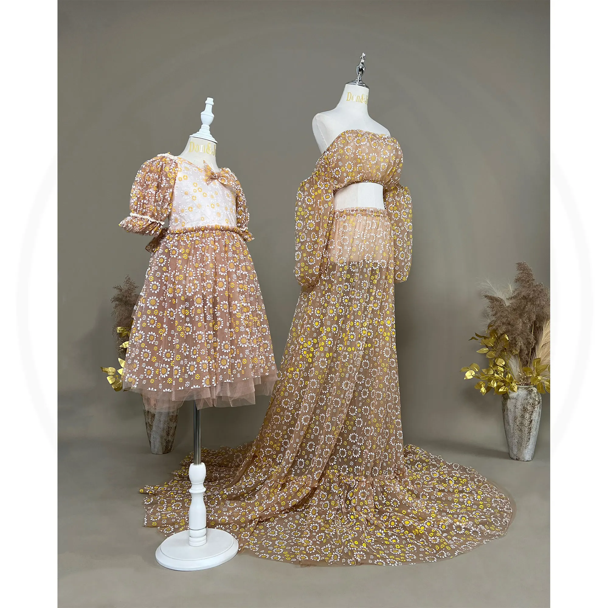 Don&Judy Bohemian Mommy&Me Dress Set Mother And Daughter 4-8 Years Girl Photoshoot Crochet Tassel Lace Family Photography Outfit