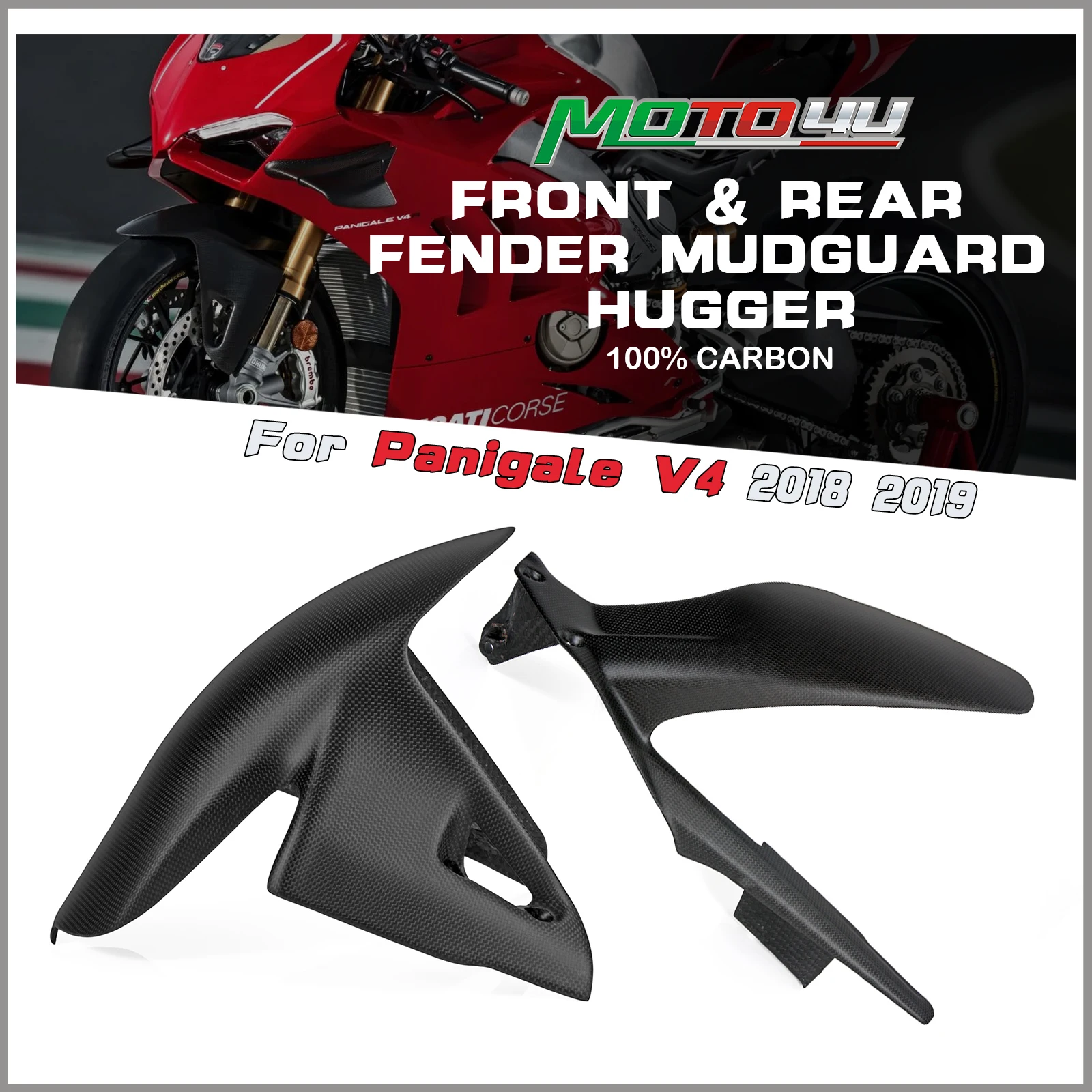 

1 Set Carbon Fiber Front & Rear Fender Mudguard Hugger Plain Weaver Matt Motorcycle Accessories For Ducati Panigale V4 2018 2019