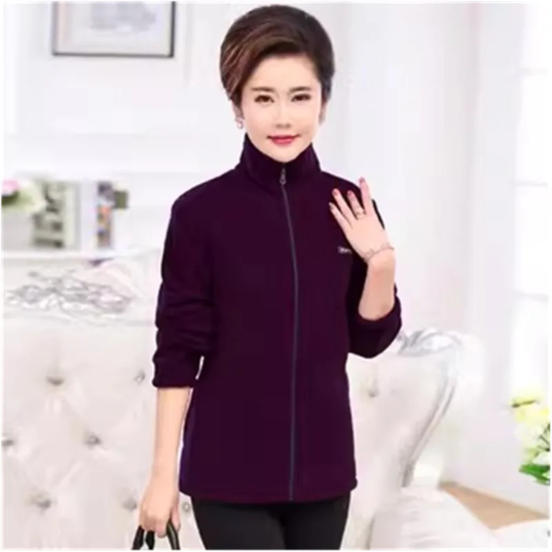 5XL Autumn Winter Jackets Women 2024 New Mid-Aged Fleece Stand Collar Warm Jacket Zipper Casual Outerwear Mother Short Coat Tops