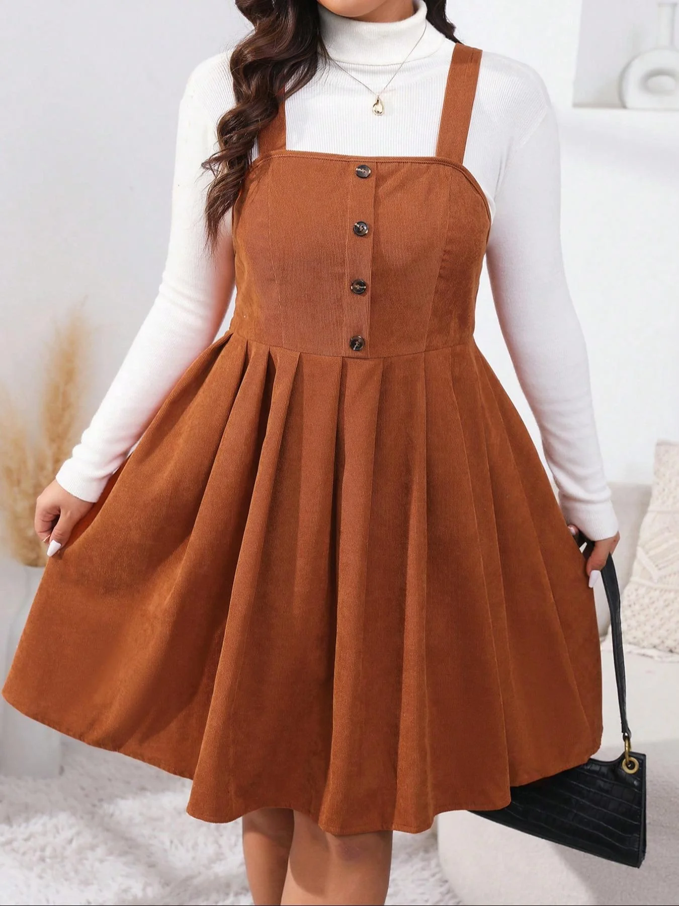 

Платье больших размеров с однотонными пуговицами спереди без внутреннего топа, повседневное платье без рукавов с высокой талией на весну и осень, Wo