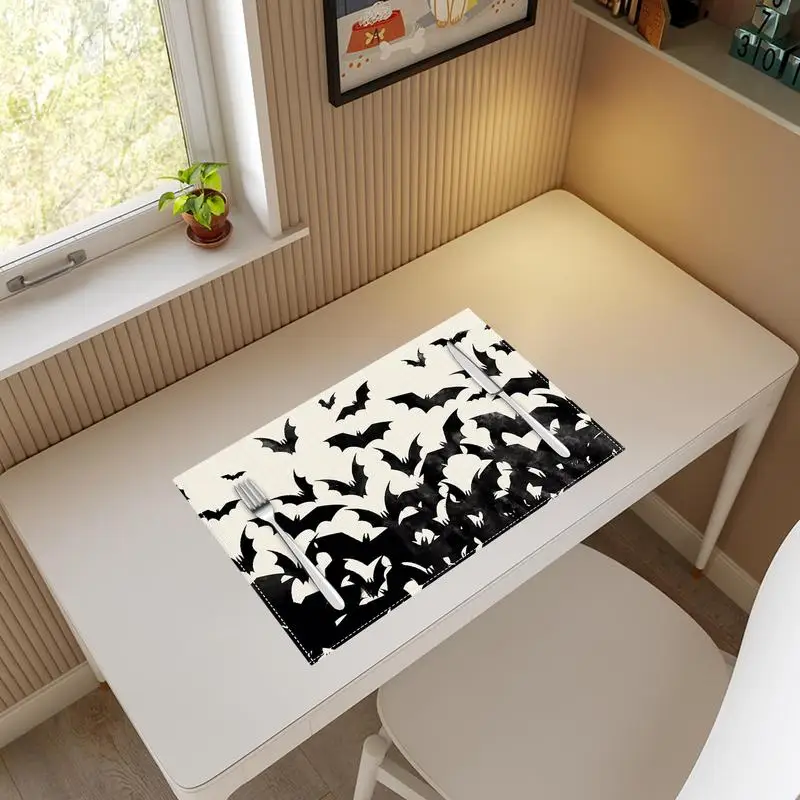 Kitchen Table Mats Set Of 4 4PCS Kitchen Halloween Decoration Anti-scalding Bright And Clear Images Table Mats For Dining