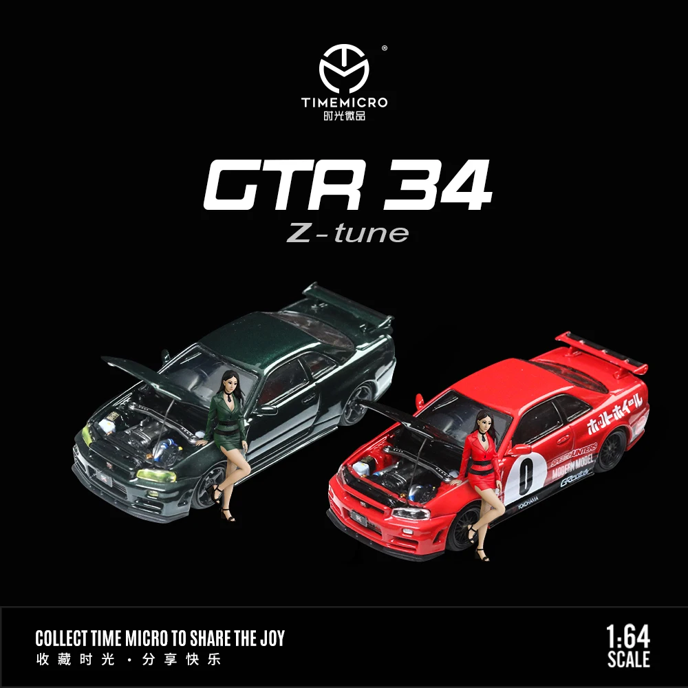 

Time Mirco 1:64 GTR34 Red / Green Painting Alloy Car Model For Gift& Collection & Display