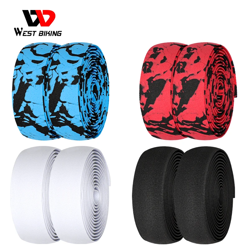 WEST BIKING Road Bike Handlebar Tape Damping Anti-Slip Wraps with Bar End Plugs Fishing Rod Cycling Handle Bar Belt Tape 2pcs