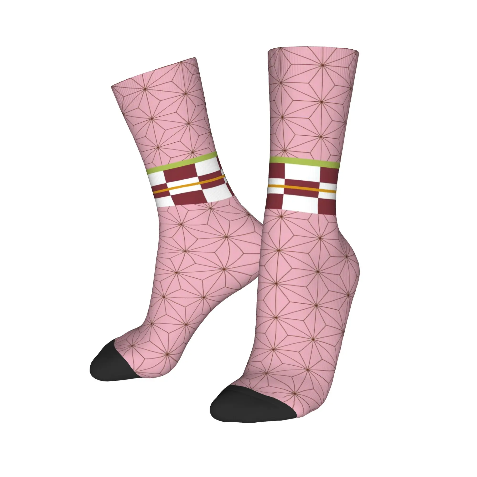 Colorful Demons Slayers Anime Basketball Socks  Polyester Middle Tube Socks for Women Men Breathable