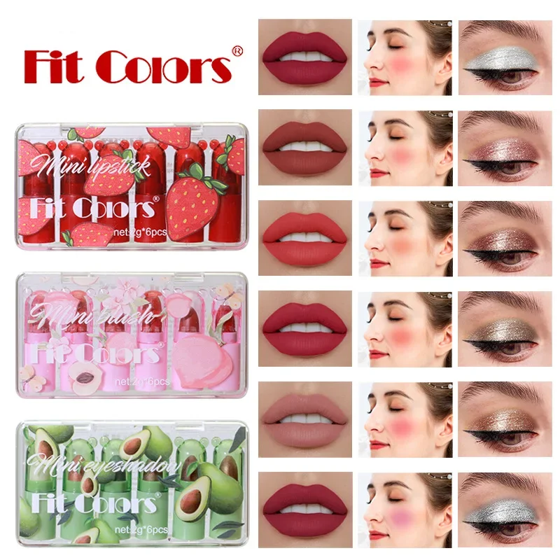 Mini conjunto de maquiagem natural mini blush fosco batom sexy pérola sombra de olho maquiagem duradoura à prova dwaterproof água 6 em 1 conjunto de cosméticos faciais