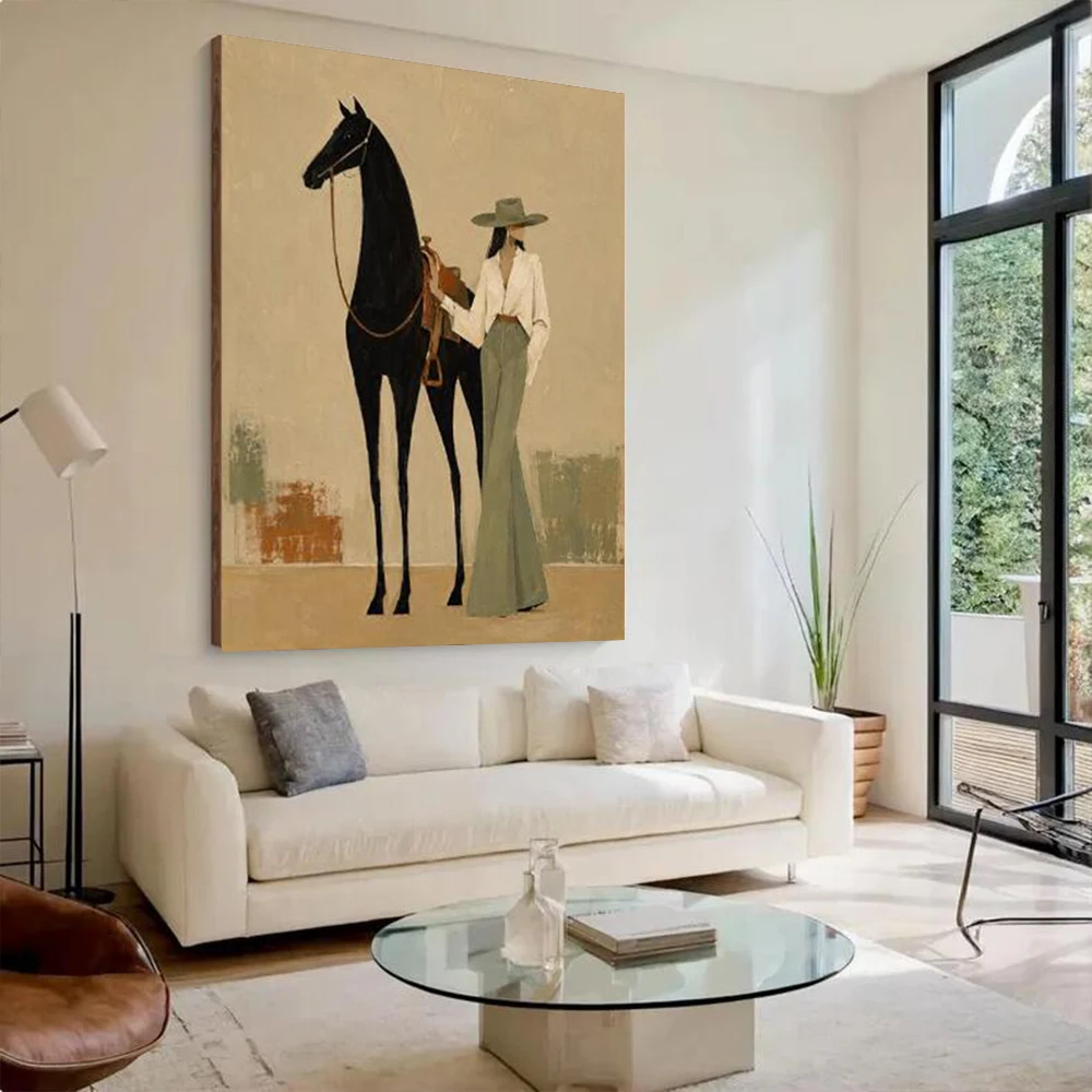 100% Handmade Abstract Oil Painting On Canvas Mural Yellow Stone Female Knight Wall Art Picture For Home Living Room Decor Image