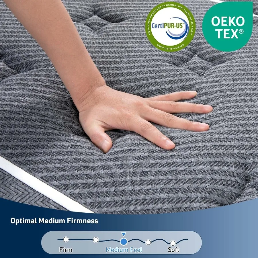 Twin Mattress 10 Inch for Guest Rooms, Gel-Infused Memory Foam, Charcoal Grey, Cooling Pressure-Relieving Support