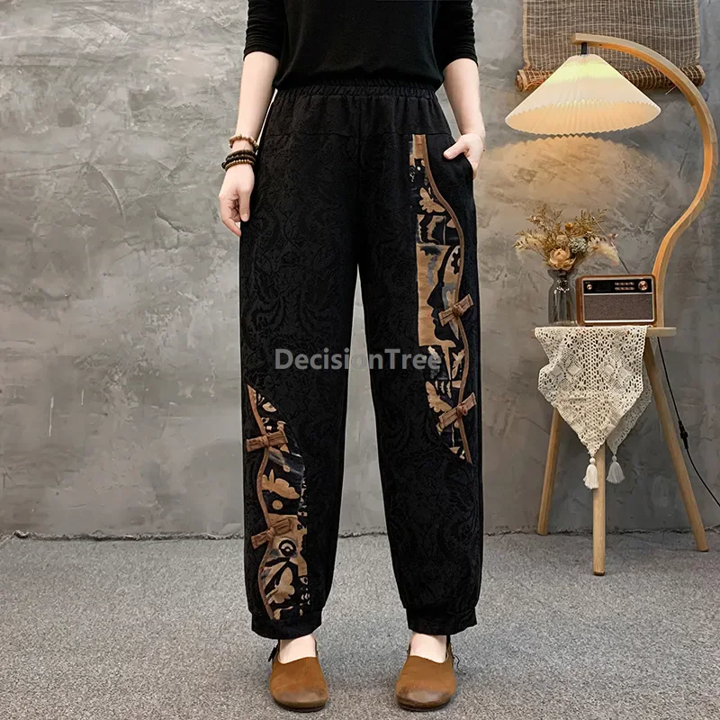 2025 خمر الجاكار فخمة السراويل الصينية ethnci نمط فضفاض الترفيه اليومي السراويل الأدب الفن المألوف سراويلي حريمي #2