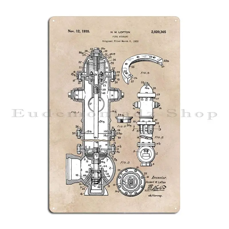 Patent Art Lofton Fire Hydrant 1933 Metal Signs Wall Mural Garage Wall Cave Designs Cinema Tin Sign Poster