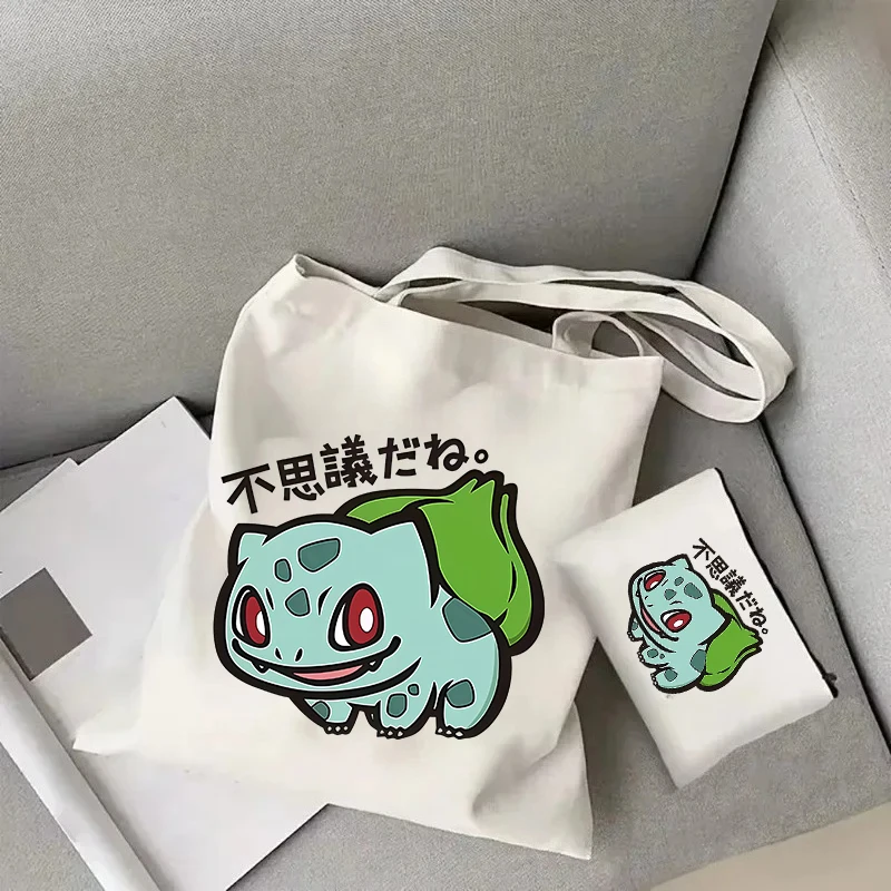 

Pokémon Bulbasaur Large Capacity Tote Bag Casual and Portable Shoulder Bag Lightweight Shopping Bag Large Reusable Canvas Bag