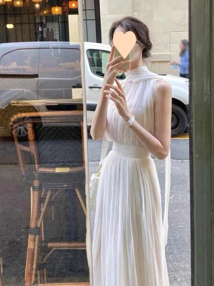 Summer White France Vintage Dress Women Chiffon Elegant Evening Party Long Dress Lady Casual Korean Style One-piece Dress