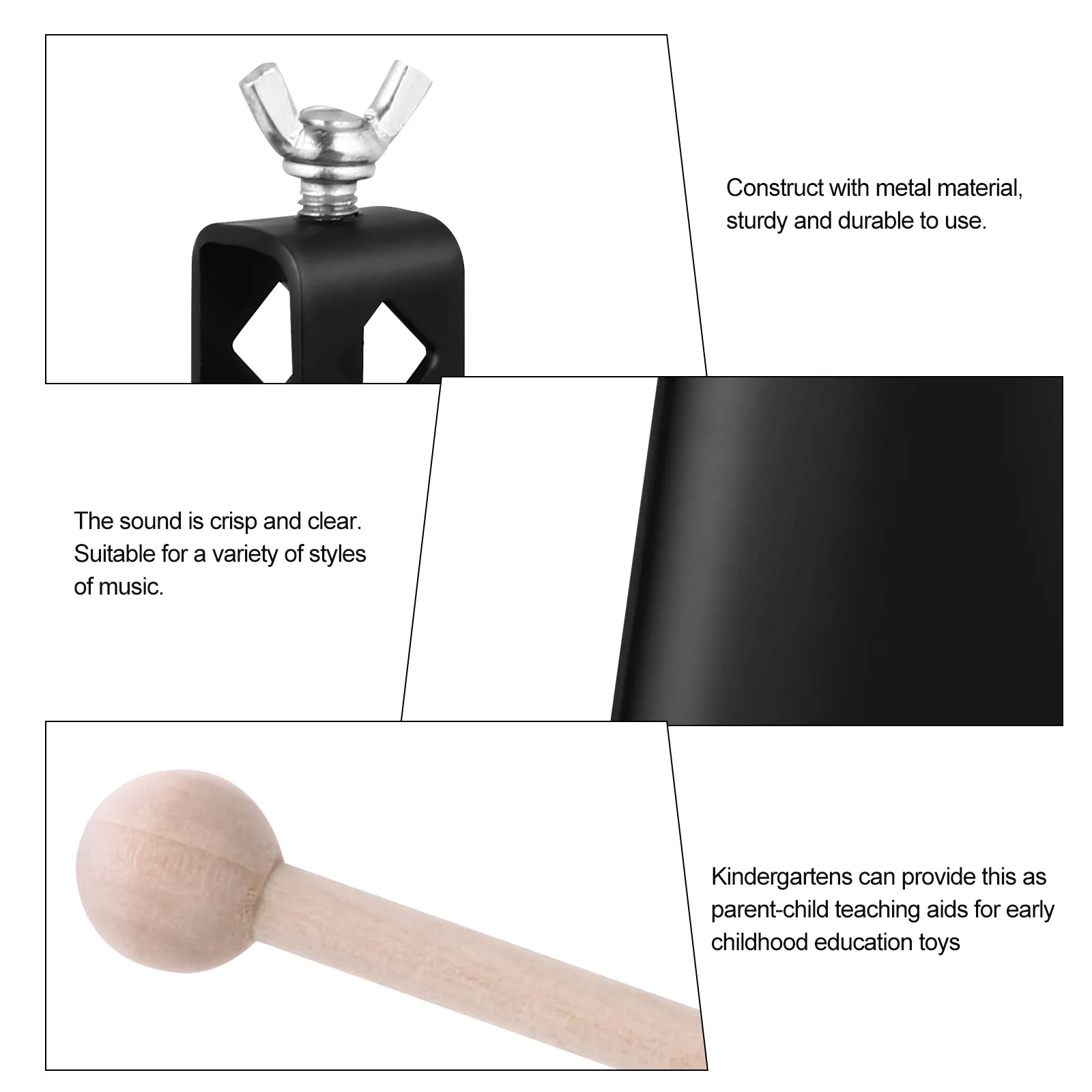 

Instruments Cowbell Knocking Stick Educational Musical Toy Puzzle Drum Accessories Metal Black Child