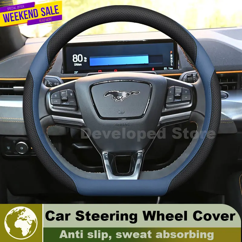 

Leather Car Steering Wheel Cover For Ford Mustang Mach-E 2025-2020 popular style Auto Steering Wheel Ford mustang Accessories