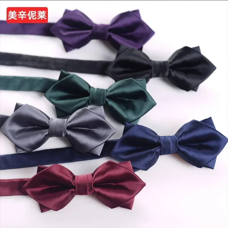 Double layer water chestnut red bow tie wholesale solid color best man group black suit  wedding bridegroom bow tie male