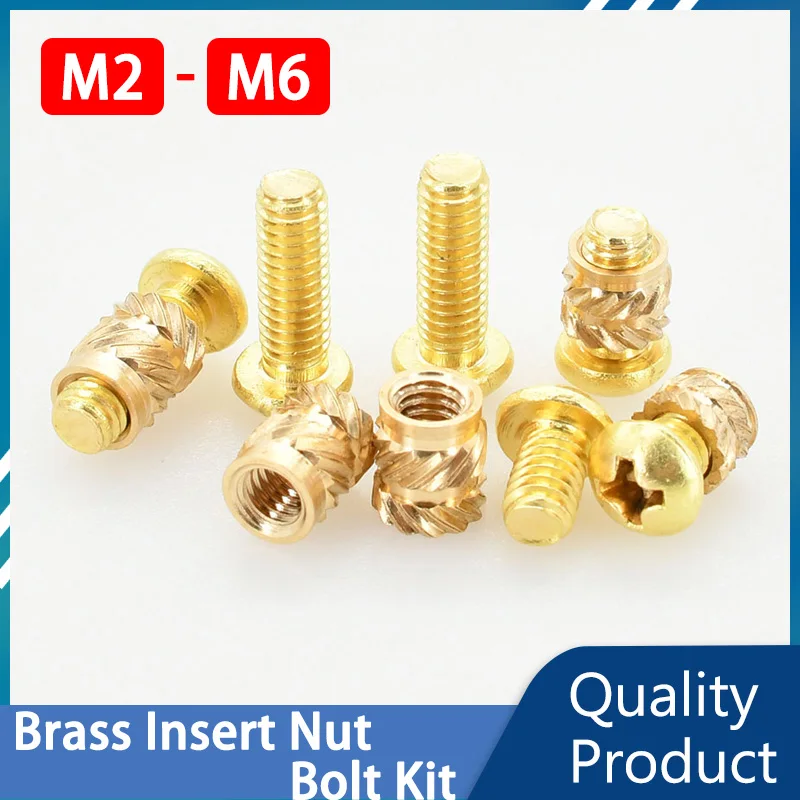 M2 M2.5 M3 M4 M5 M6 Brass Heat Threaded Insert Nut and Screw Bolt Set Knurled Hot Melt Laptop Notebook Insertion Nut 3D Printer