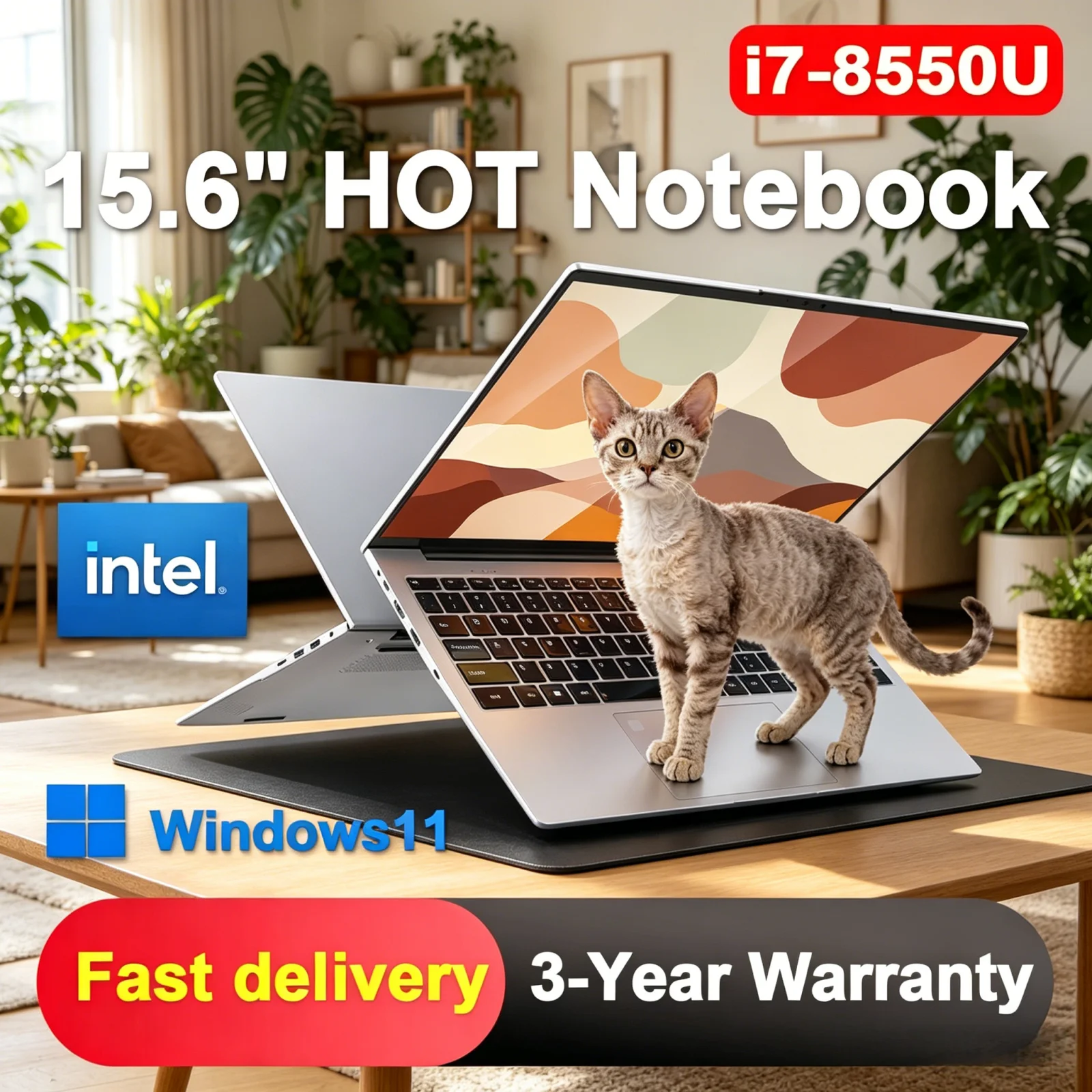 New 15.6 Inch Office Notebook PC Intel Core i7 8550U 32GB 2TB SSD Windows 11 Fingerprint Portable Laptop