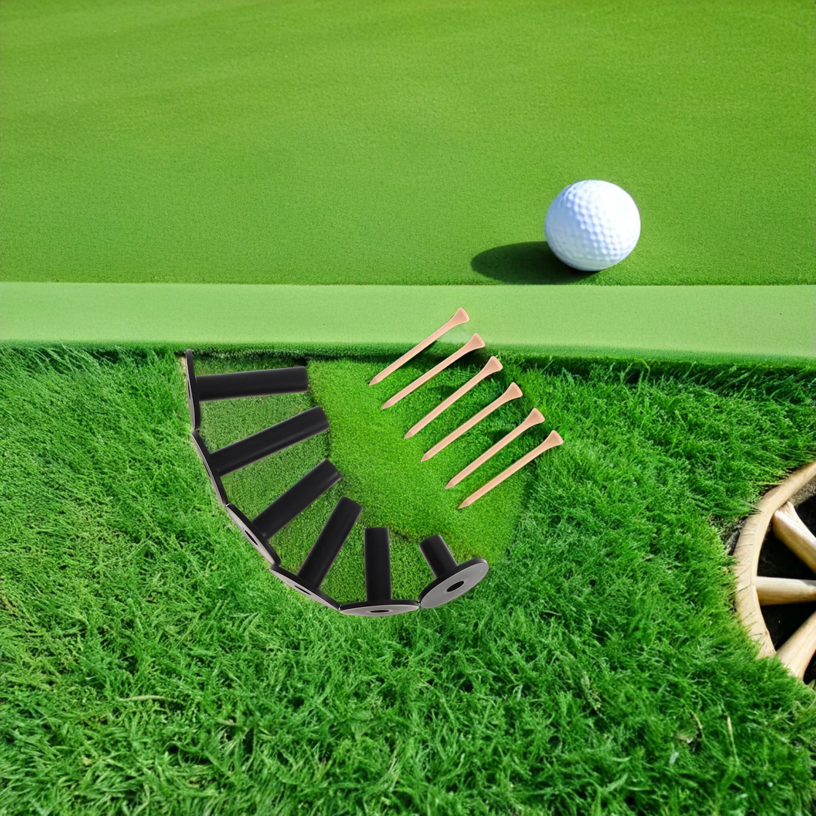 Suministro de entrenamiento de Golf, camisetas de goma para estera, clavos de madera, soporte negro de 35-83mm, simulador de rango de conducción irrompible, práctica, 6 uds.