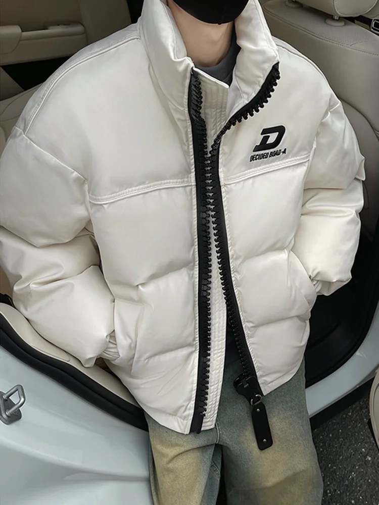 

Autumn Winter Faionable Men's Cotton Jaet Heavyweight Embroidery Large Zipper Loose Fit Thiened Warm Casual Coat